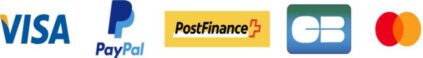 Logos de Visa, PayPal, PostFinance, Carte Bancaire et Mastercard affichés sur une rangée.