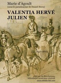 Illustration en sépia d'une calèche. Le texte sur l'image comprend « Marie d'Agoult » et « Valentia Hervé Julien 1847-1883 ». Illustration en sépia d'une calèche. Le texte sur l'image comprend « Marie d'Agoult » et « Valentia Hervé Julien 1847-1883 ».