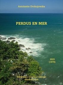 Couverture du livre avec une photo de la Mer vue depuis l’île de Java de Yves Bartholomé montrant l'océan avec des vagues frappant un rivage rocheux sous des arbres verdoyants. Texte en français, avec le le titre 