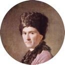 Portrait d'une personne à l'expression sérieuse, portant un grand chapeau de fourrure sombre et un col de fourrure, dans un cadre circulaire. L'image semble être une œuvre d'art peinte. Portrait d'une personne à l'expression sérieuse, portant un grand chapeau de fourrure sombre et un col de fourrure, dans un cadre circulaire. L'image semble être une œuvre d'art peinte.