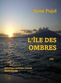 Couverture d'un livre représentant un océan au coucher du soleil avec la silhouette d'une île à l'horizon. Le titre Couverture d'un livre représentant un océan au coucher du soleil avec la silhouette d'une île à l'horizon. Le titre