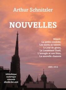 Couverture du livre « Nouvelles » d'Arthur Schnitzler, comportant une liste de titres et une image d'un horizon de ville avec un clocher d'église proéminent sous un ciel rose. Couverture du livre « Nouvelles » d'Arthur Schnitzler, comportant une liste de titres et une image d'un horizon de ville avec un clocher d'église proéminent sous un ciel rose.