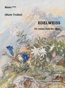 Illustration de couverture de livre avec des fleurs alpines et un paysage de montagnes en arrière-plan. Titre : Illustration de couverture de livre avec des fleurs alpines et un paysage de montagnes en arrière-plan. Titre :